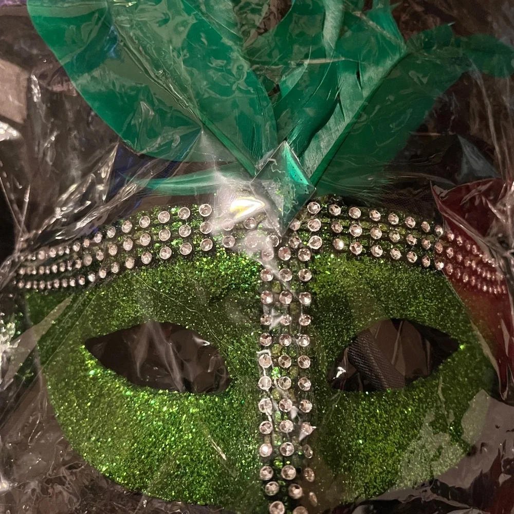 Green Feathered Masquerade Mask